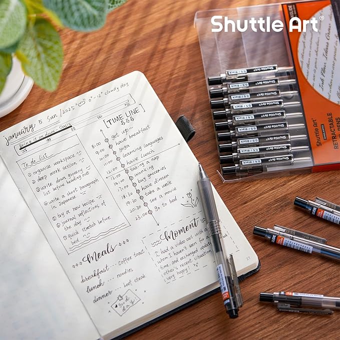 Shuttle Art Black Gel Pens, Ink Glide Series 15 Pack Retractable 0.5mm Fine - Image 8
