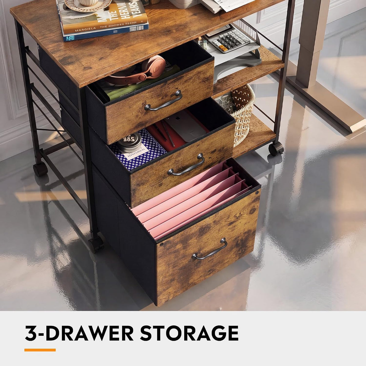 devaise 3 drawer mobile file cabinet, fabric lateral, package contents