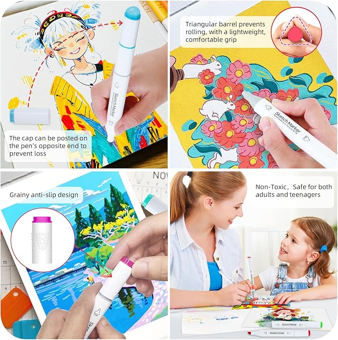 HOMSAILMO-60 Color Alcohol Marker Painting Set, Chisel and Exquisite Double - Image 5