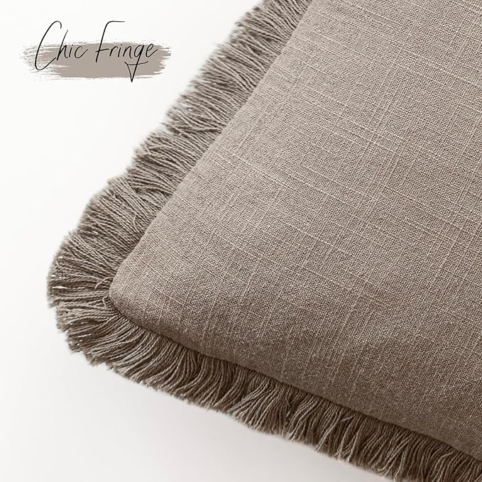 Foindtower Set of 2 Decorative Linen Fringe Throw Pillow Covers Boho Farmhouse - Image 3