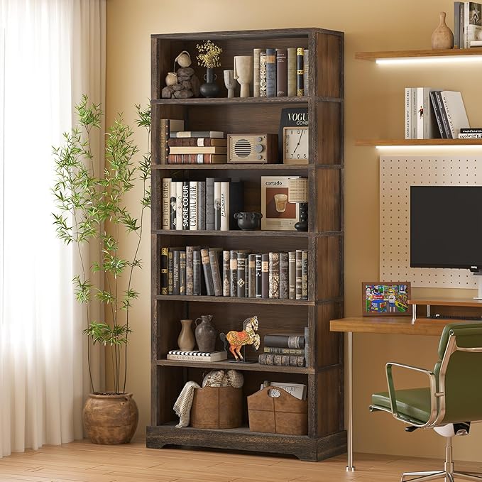 TVU 6-Tier Wooden Book Shelf, Floor-Standing Display Bookcase, 77.2" H x 31.5" - Image 8