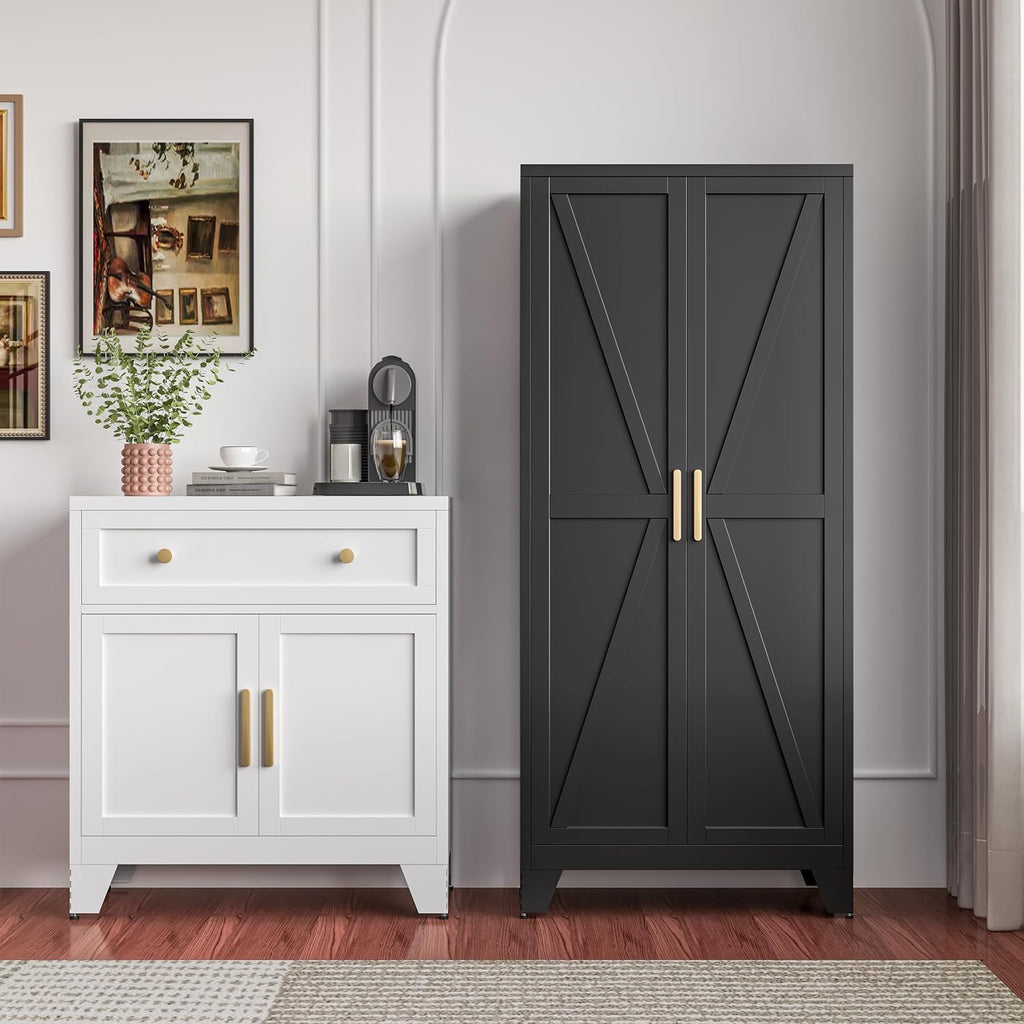 qinptwut 61" metal storage cabinet, 4-tier kitchen pantry showing dimensions
