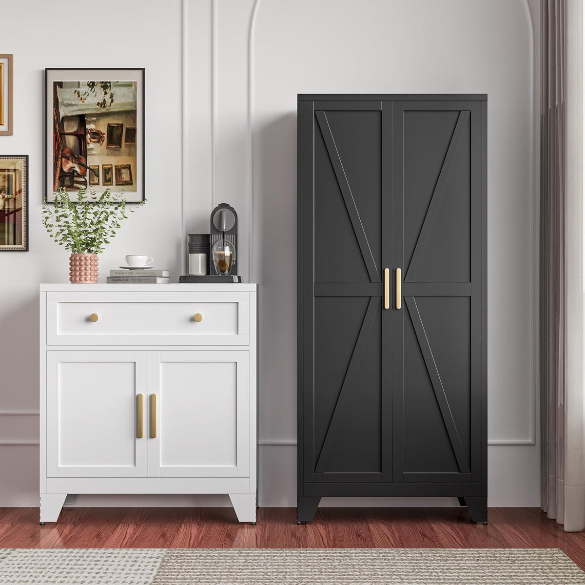 qinptwut 61" metal storage cabinet, 4-tier kitchen pantry showing dimensions