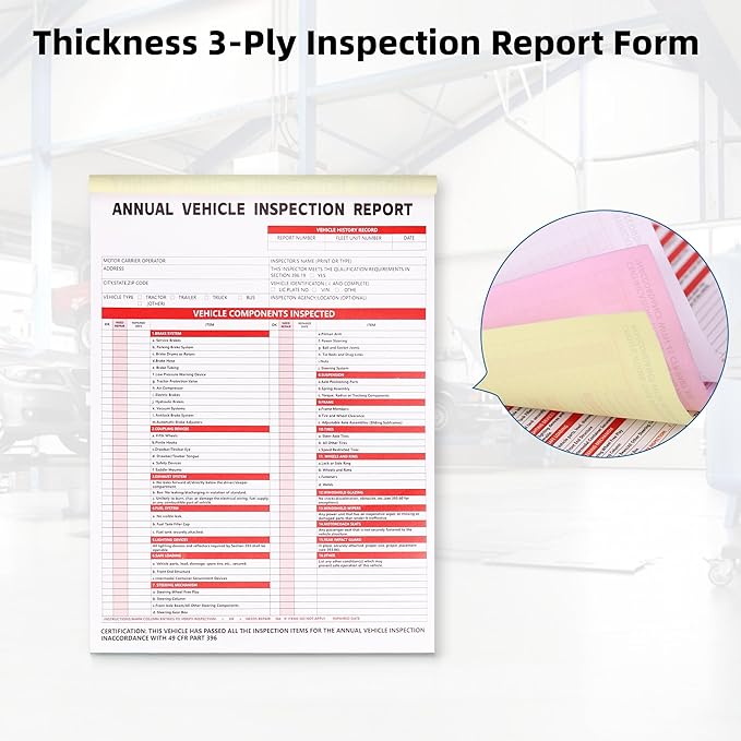 15-Pack Annual Vehicle Inspection Report Form, 3-Ply Carbonless Form and - Image 3