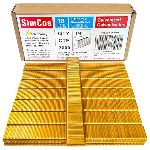 SimCos 18 Gauge 1/4" Narrow Crown Staples, Galvanized Upholstery Staples by SimCos