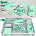 Green Office Desk Accessories, Desk Drawer Organizer, Stapler and Tape - Image 5