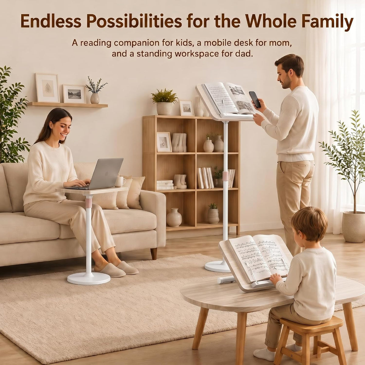 2-in-1 Floor & Desktop Reading Stand, 16.5"-51" Adjustable Book...