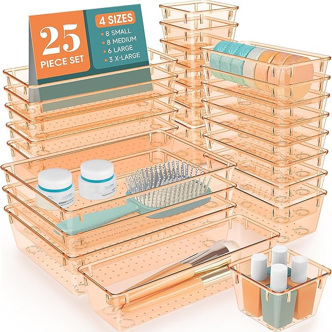 WOWBOX 25 PCS Plastic Drawer Organizer Set, 4 Sizes Desk Drawer Divider by WOWBOX