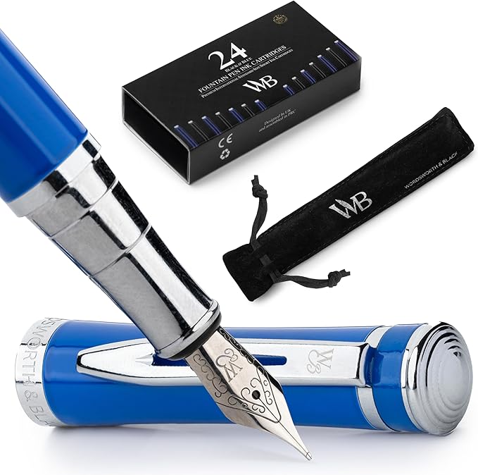 Wordsworth & Black Fountain Pen Set, Medium Nib, Includes 24 Pack Ink Cartridges by WordsworthBlack