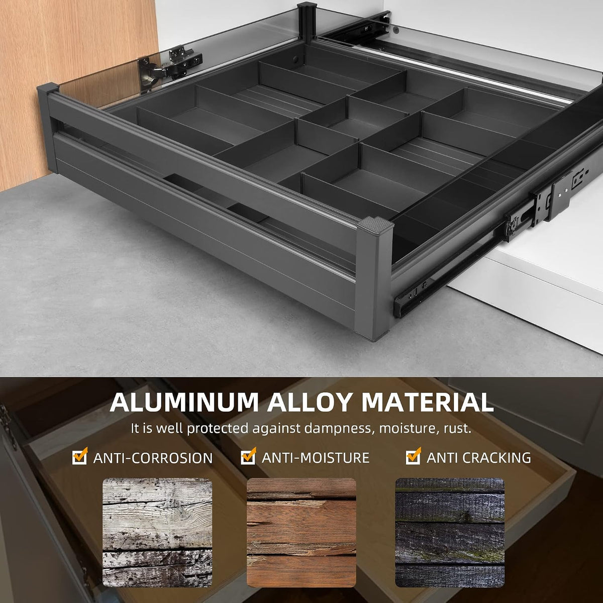 YOHOM Pull Out Cabinet Organizer – 23" W x 21" D Aluminum & Gla...