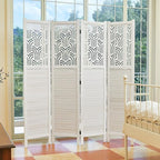 Svimi Folding Room Divider, 66.9 Inch 4 Panels Wood Carved Privacy Screens - Image 6