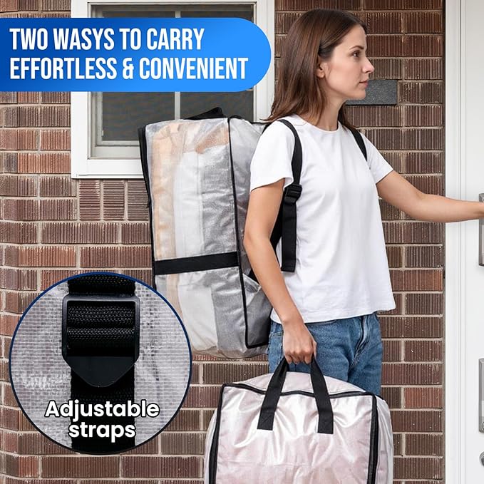 TAILI 4 Pack Clear Moving Bags w/Adjustable Backpack Straps, Moving Supplies - Image 3