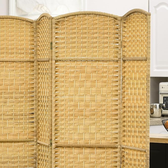 HOMCOM 6 Panel Room Divider, Hand-Woven Freestanding Wall Partition - Image 8