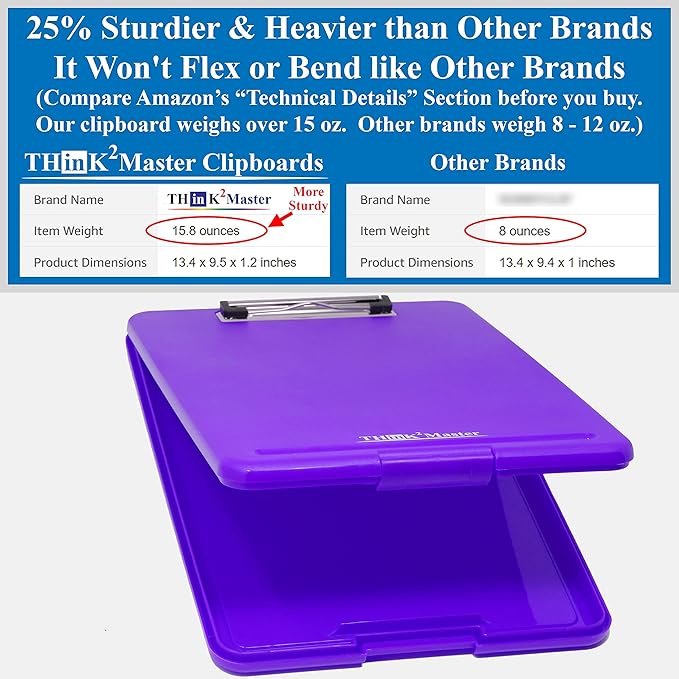 Think2Master Purple Plastic Storage Clipboard. | 25% Heavier & 25% Sturdier| - Image 2