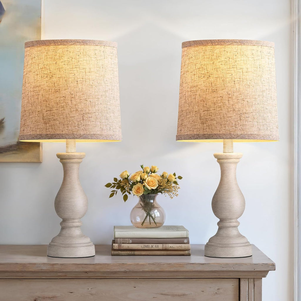22" farmhouse table lamps set of 2, rustic, side view