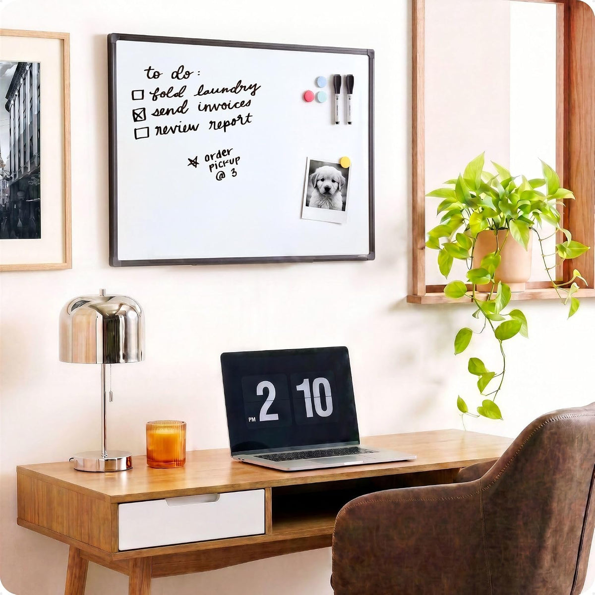 U Brands 24" x 36" Magnetic White Board with Markers, Black Metal F...