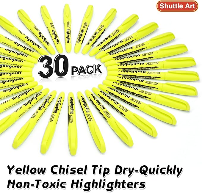 Shuttle Art Yellow Highlighters, 30 Pack Highlighters Bright Colors, Chisel Tip - Image 2