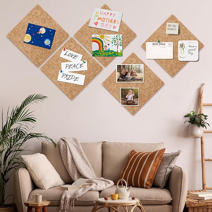 Bouiexye Felt Cork Board Tiles 6 Pack Grey Brown Boards 12"x12" - Image 6