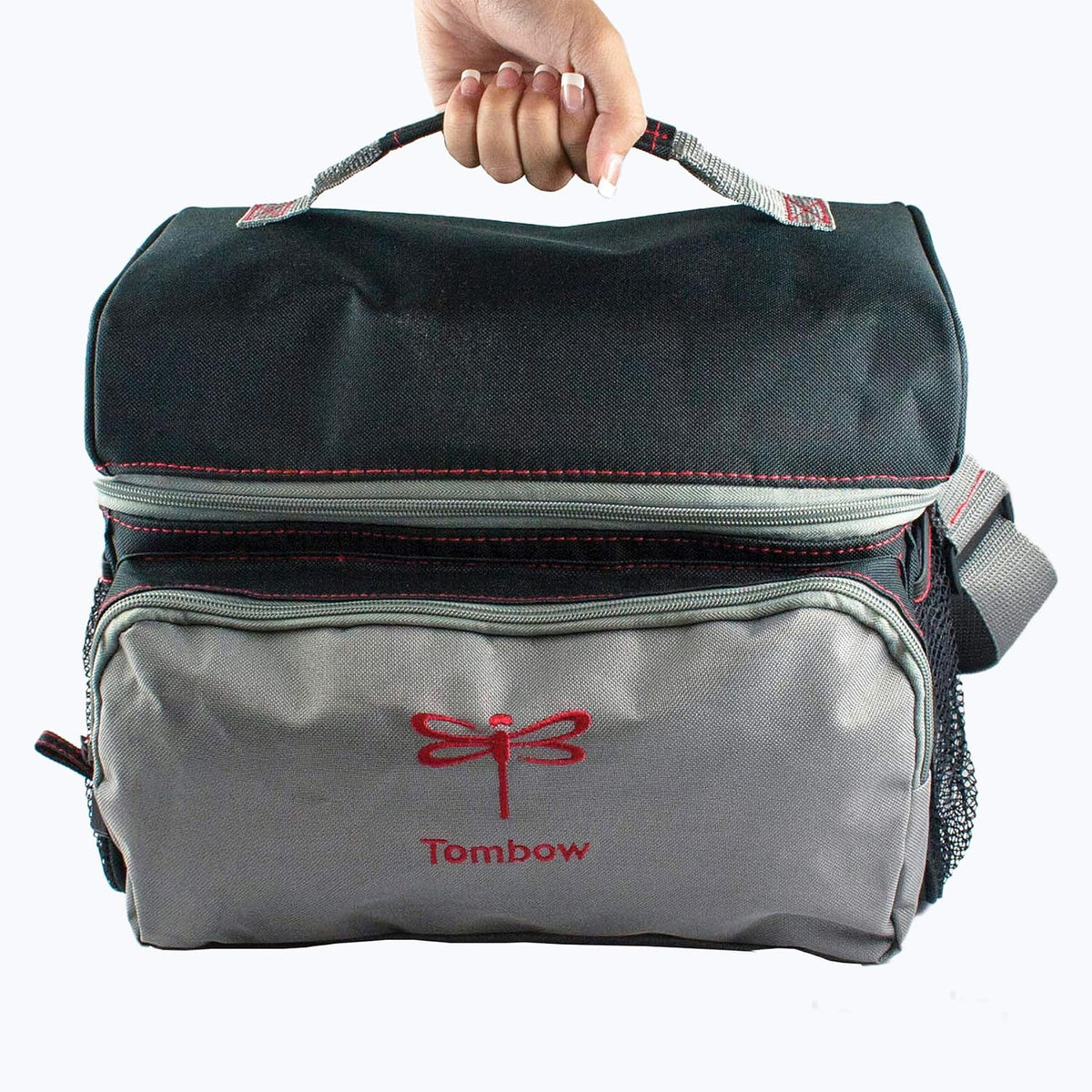tombow 56177 storage tote, black and grey. perfectly, side view