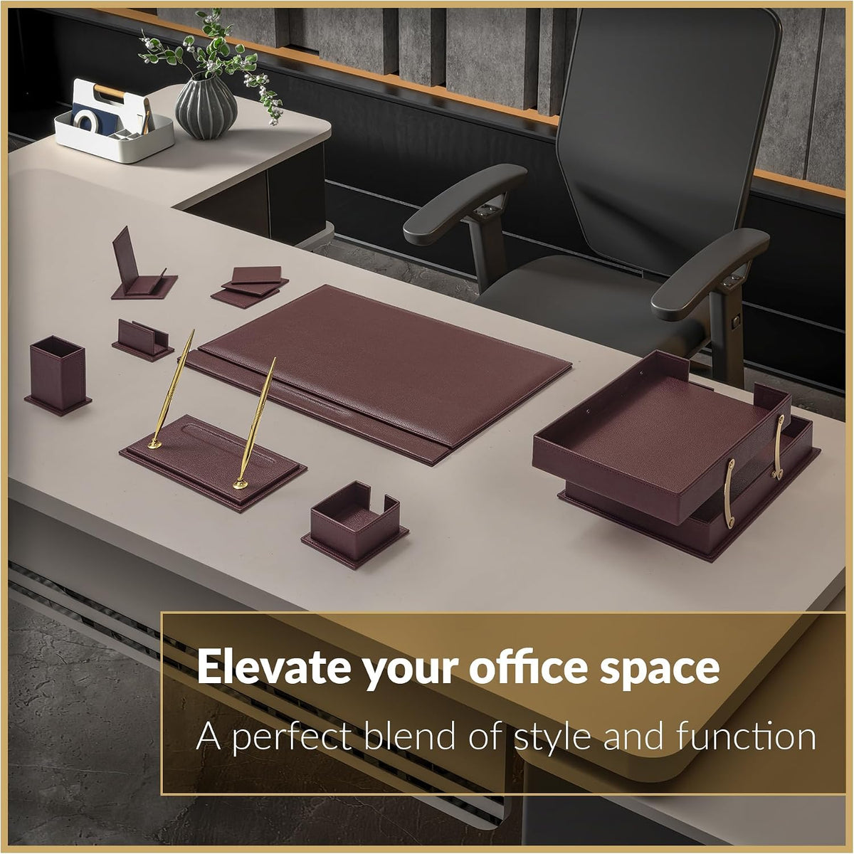 MOOGCO 12-Piece Leather Desk Set — Desk Pad 23.2" x 15.4", Double D...