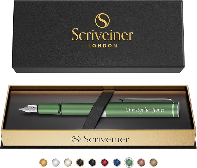 Scriveiner Personalized Luxury EDC Fountain Pen, Stunning Matt Green Pocket Pen - Image 9