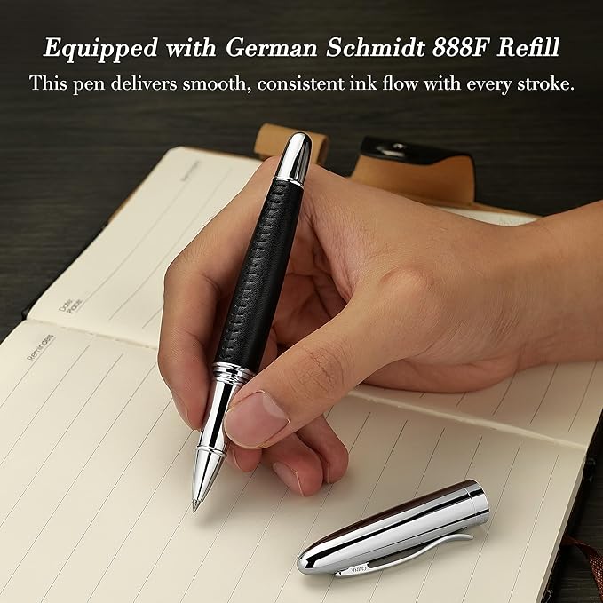 BEILUNER 318 Luxury Leather Pen, Hand-Stitched Premium Leather, Chrome-Plated - Image 4