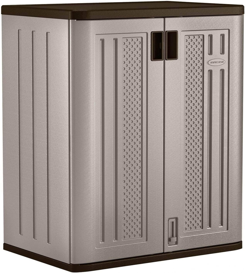suncast 9 cu ft base storage cabinet, lockable, side view