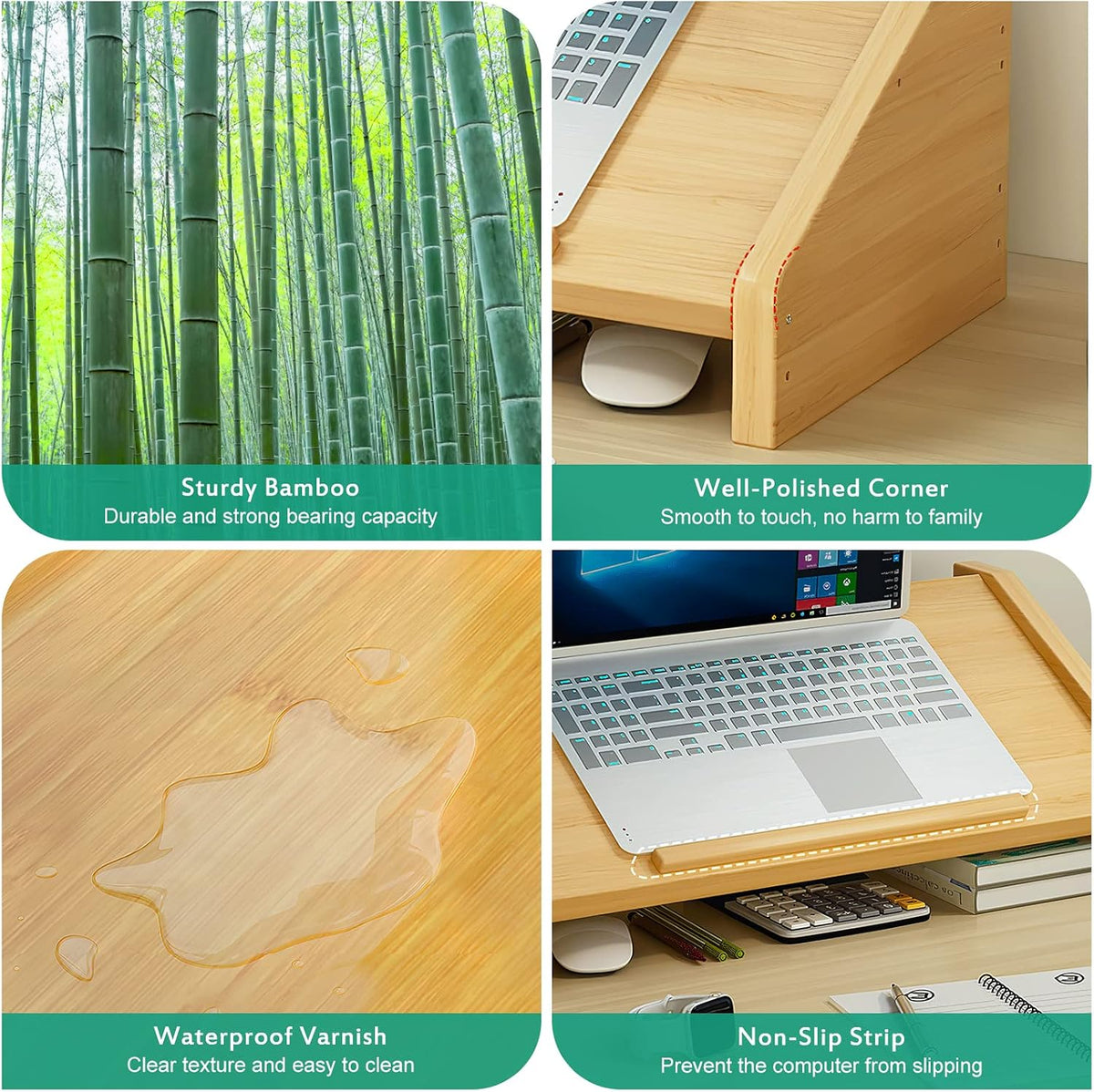 Ufine Bamboo Laptop Stand for Desk with Storage Computer Monitor Riser