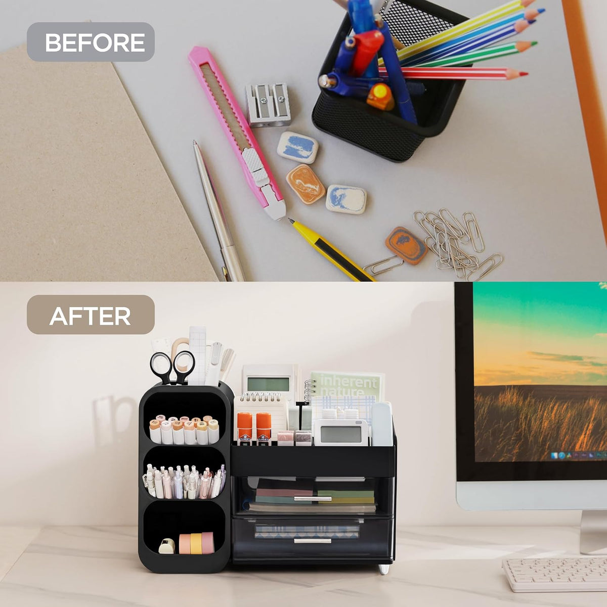 hblife desk organizer with pen pencil holder for, package contents