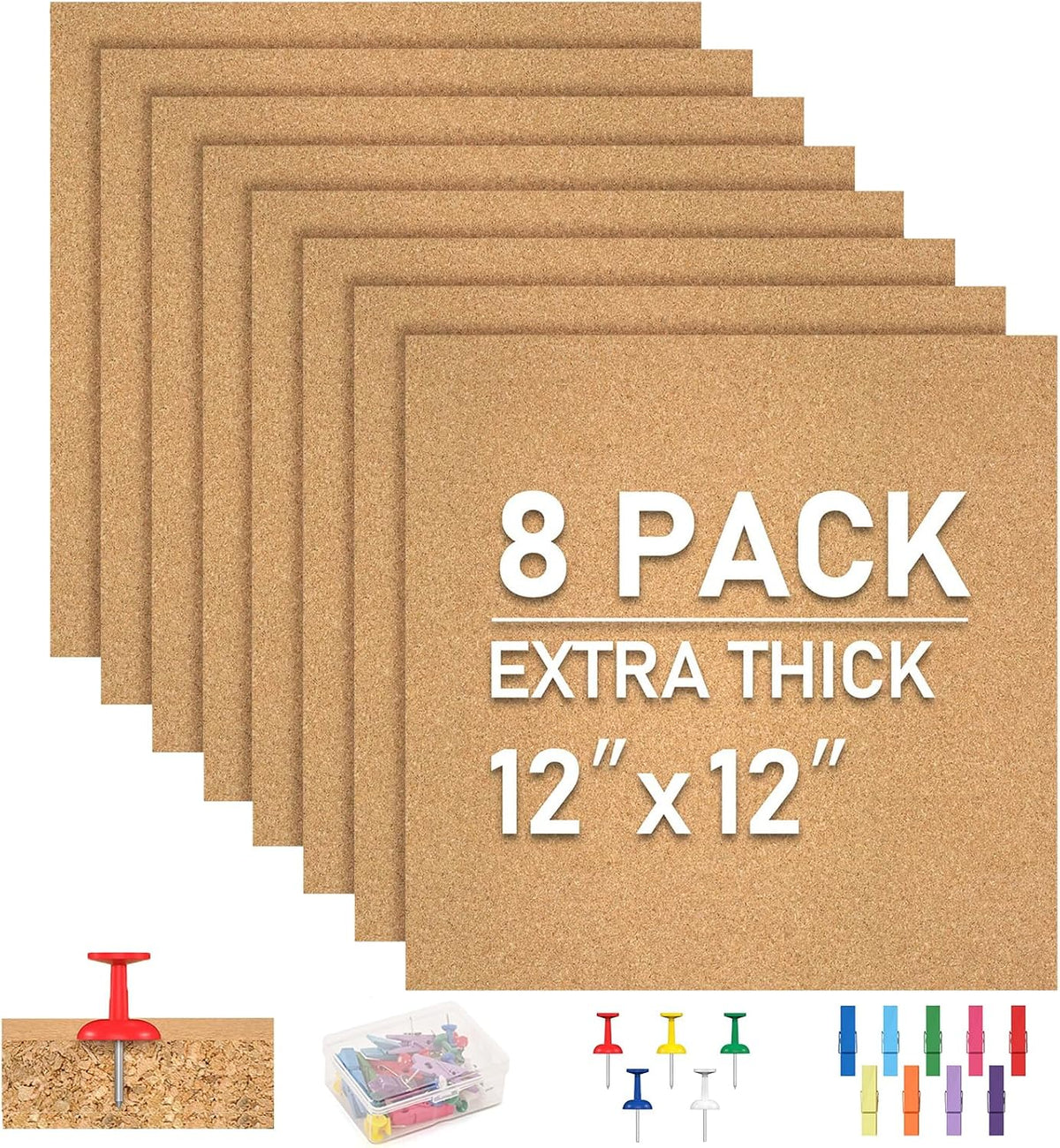 Cork Board Tiles - 8 Packs Adhesive Corkboards for Wall,Small Cork Board Deco...