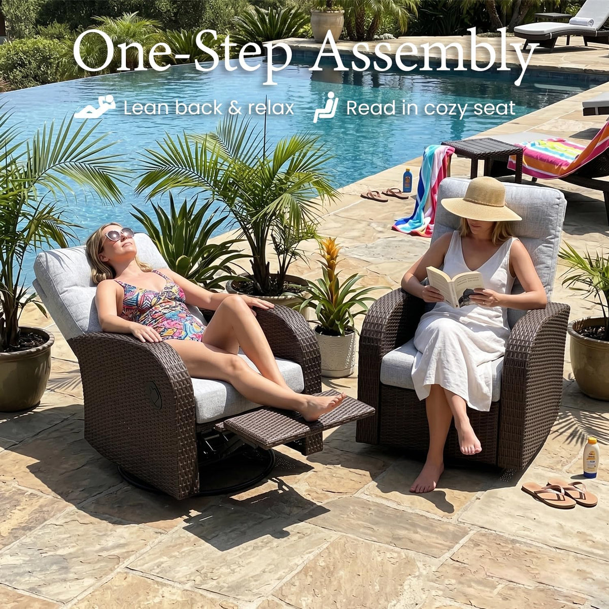 LayinSun Oversized Wicker Outdoor Swivel Glider Recliner with Adjustable Back...