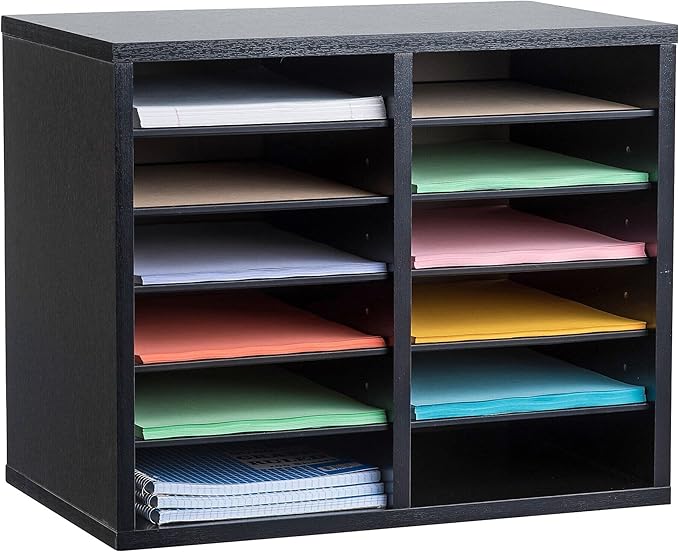 AdirOffice Wooden Adjustable Literature Organizer, 12 Compartment Office Mailbox by AdirOffice