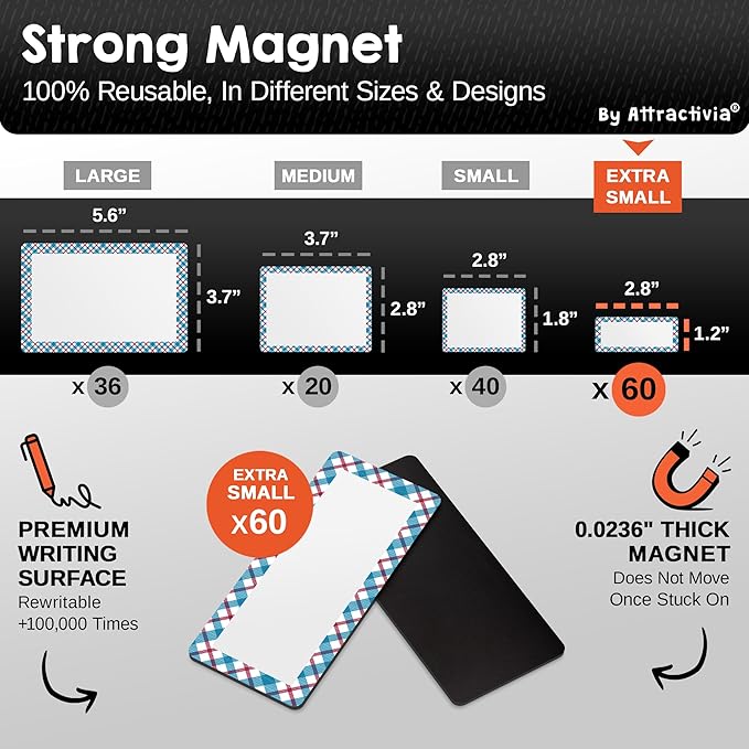 Attractivia Erase Magnetic Labels 2.8 x 1.2 in, Pattern Borders, Dry Erase - Image 3