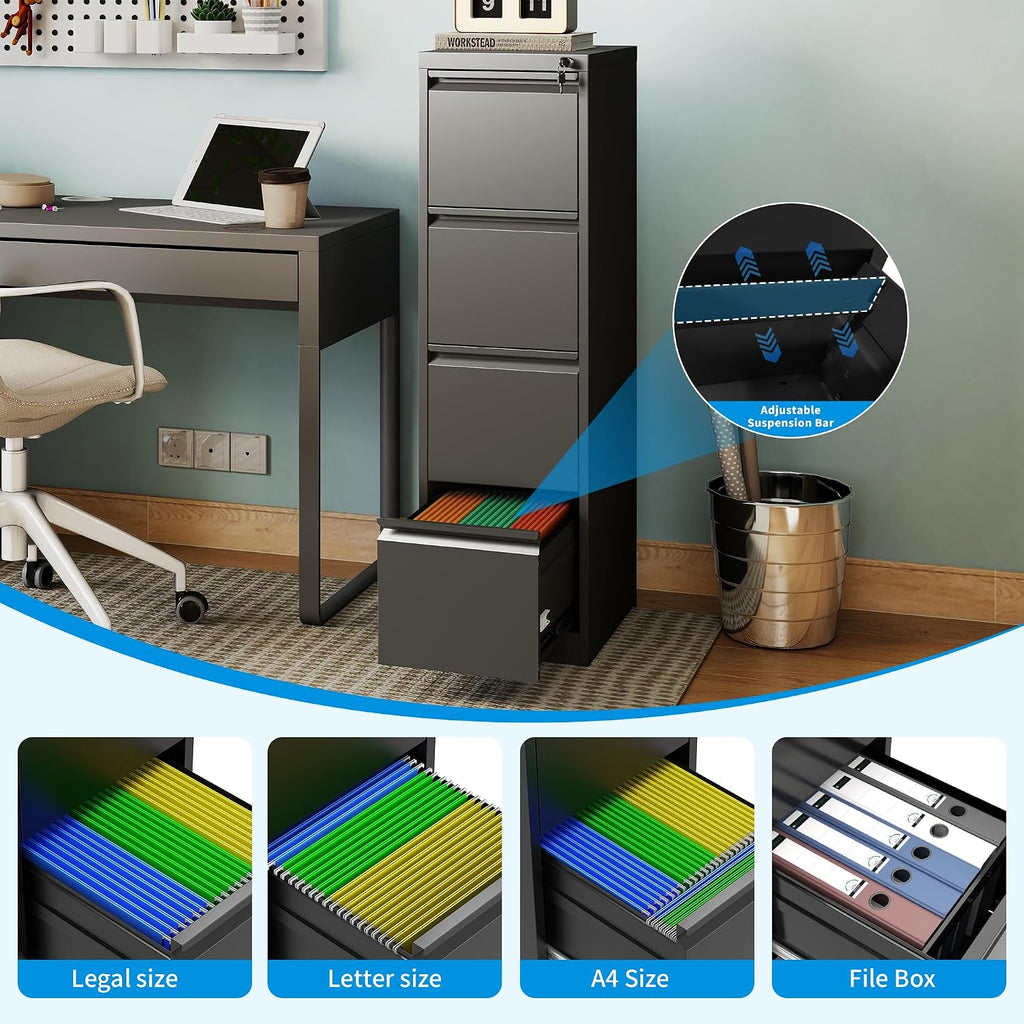 4 drawer file cabinet with lock, metal filing, package contents