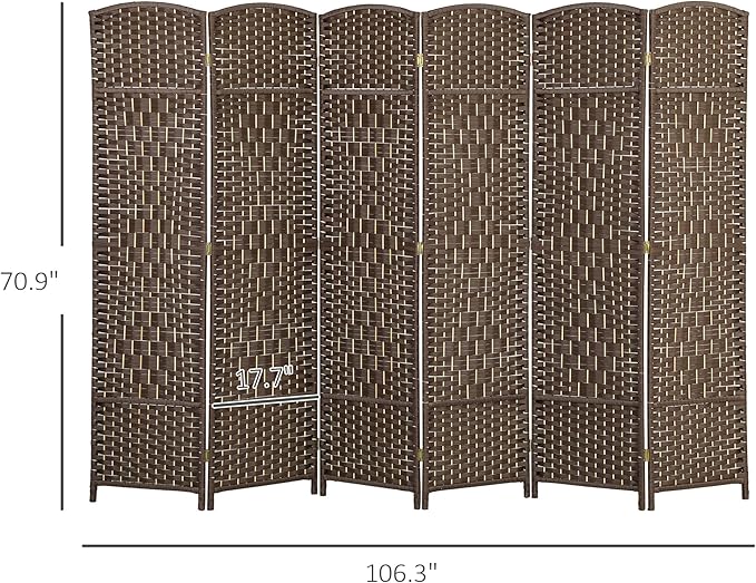 HOMCOM 6 Panel Room Divider, Hand-Woven Freestanding Wall Partition - Image 7