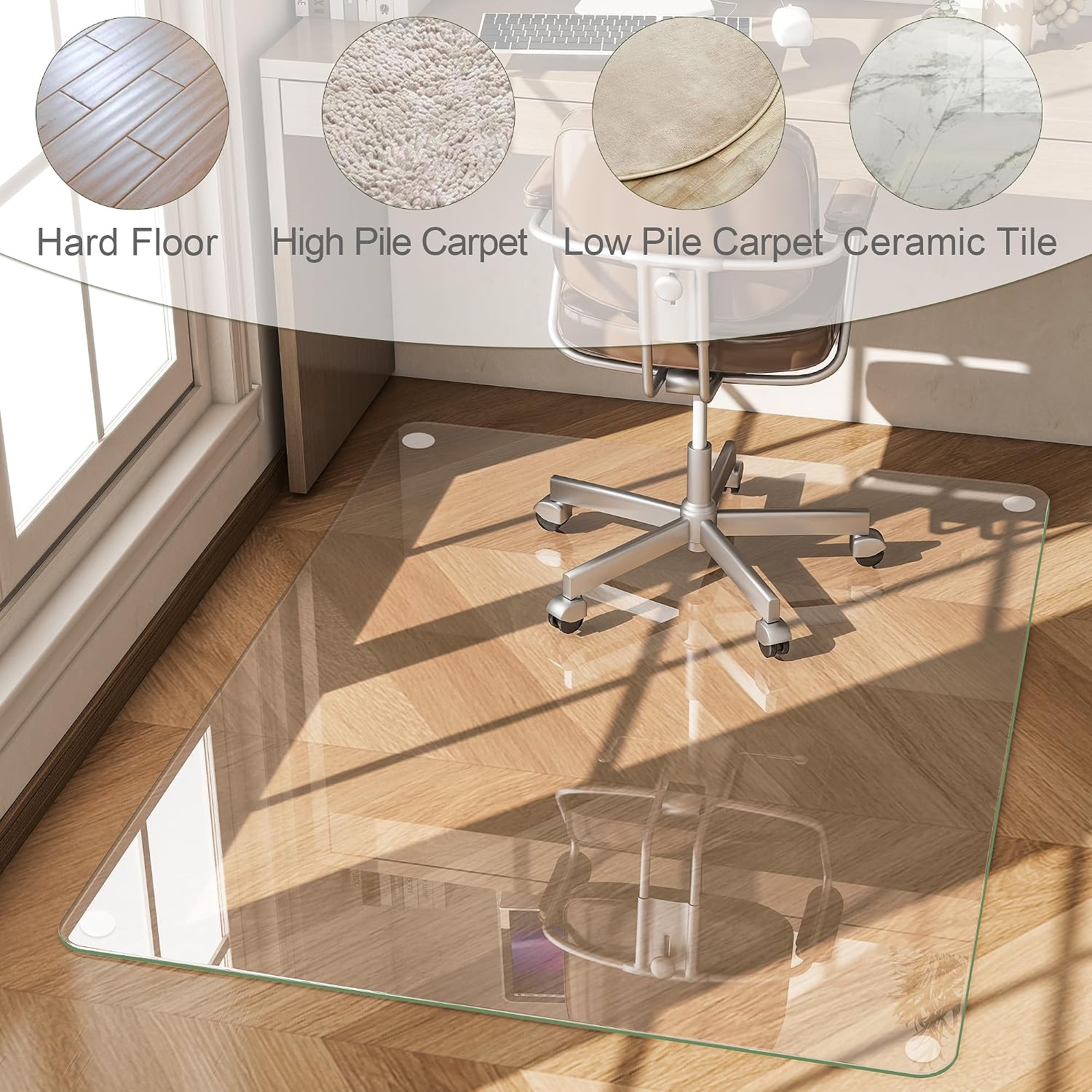 30" x 48" Tempered Glass -Glass Chair Mat, Heavy Duty Hard Floor Mat with Round Corner and Polished Edge, Office Chair Mat for Carpet Office Home Hardwood Floor Desk