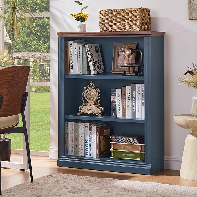 RWYHG 43" Blue Tall Bookshelf Set of 4, 3-Tier Thick Wooden Book Shelf - Image 2