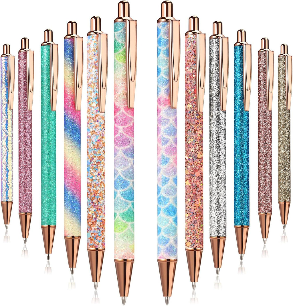 Zonon 60 Pcs Sparkly Pens Fancy Glitter Shiny Metal Retractable Ballpoint Pens Black Ink Medium Point 1. 0 mm Click Ball Pen for Office Supply Woman Adults Teachers End of Year Graduation Gifts