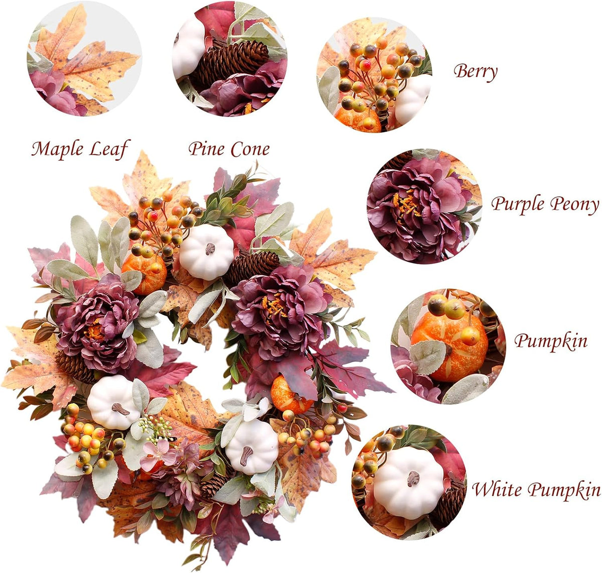 20" Fall Wreaths for Front Door,Autumn Door Wreaths,Fall Decorations for...