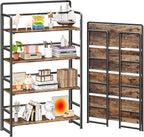 4NM No Assembly Extra Wide 4 Tiers Folding Bookshelf Storage Shelves Vintage by 4NM