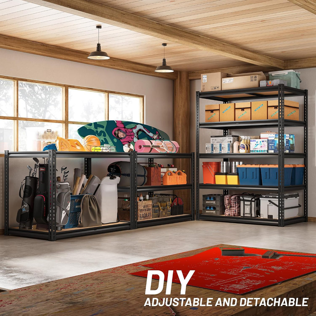 roomfave garage shelving heavy duty, 5 tier,72" h showing dimensions