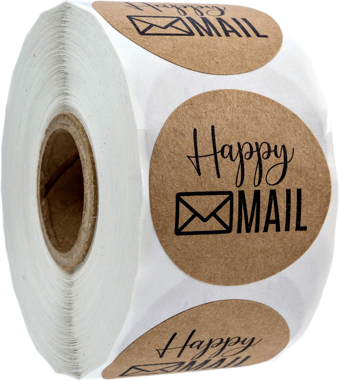 1.5" Round Brown Kraft Happy Mail Stickers / 500 Happy Labels/Kraft Envelope Seals/Made in The USA