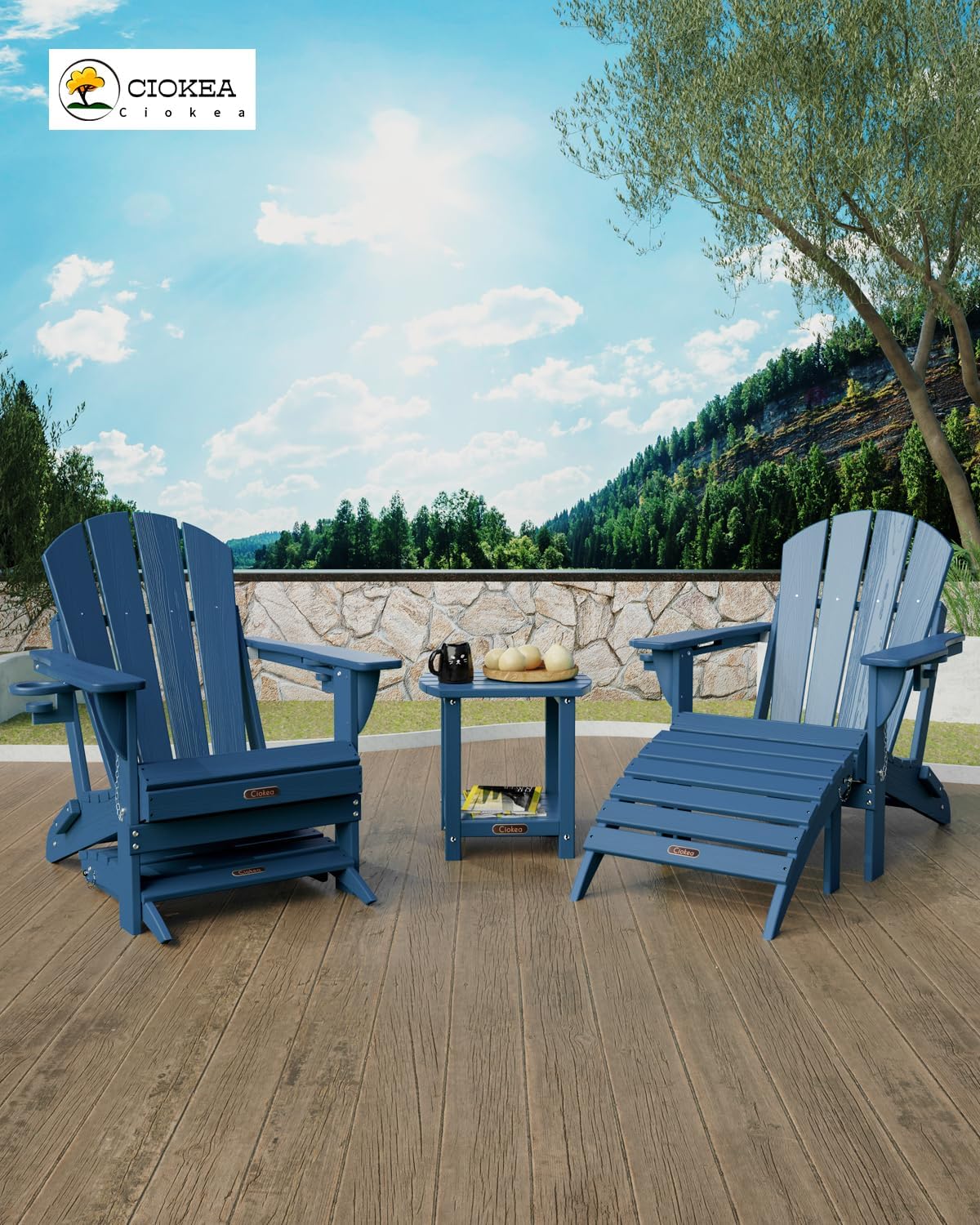 Ciokea Folding Outdoor Footstool for Adirondack Chair,Navy Blue