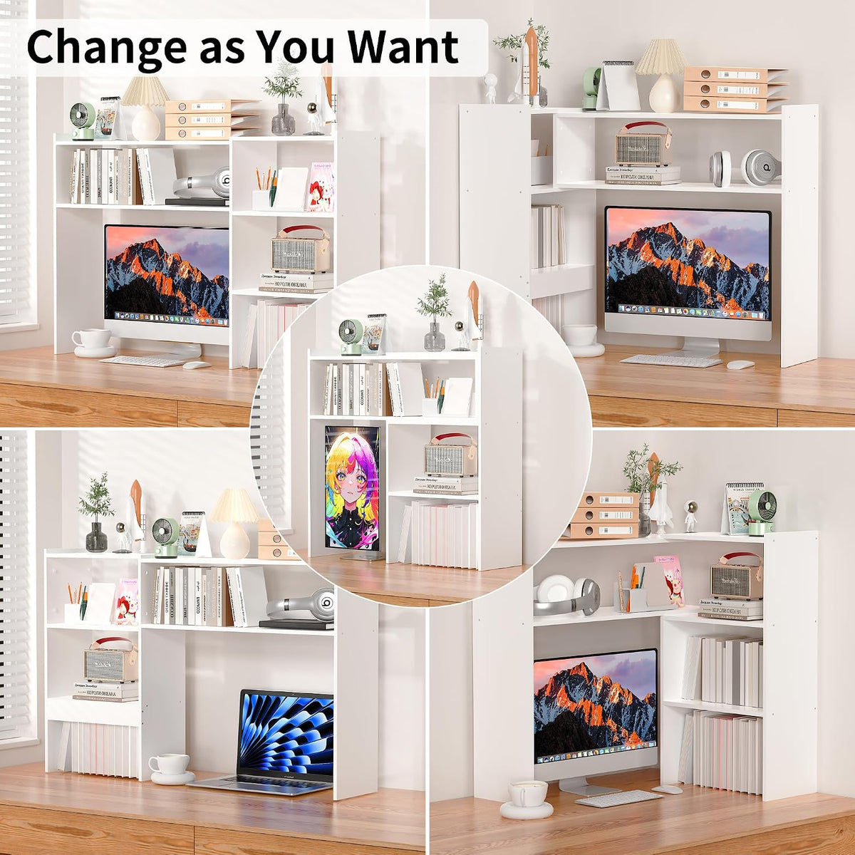Aetheris Desktop Bookshelf, 43”Adjustable Office Desktop Organizer Shelf, Cou...