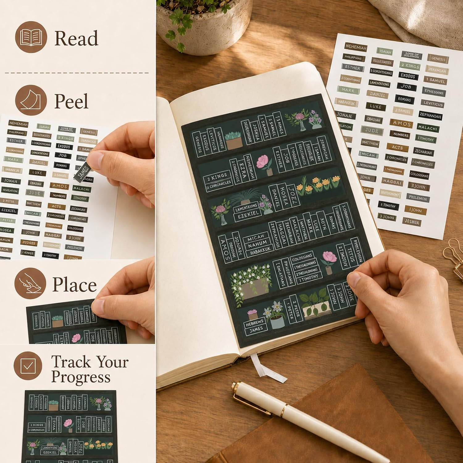 Bible Reading Tracker Bible Labels Bible Study Stickers Bible Study Supplies Unique Gifts for Bible Readers Beginning the Journey of Deeper Reading in the Bible (Macaron Bookshelf)
