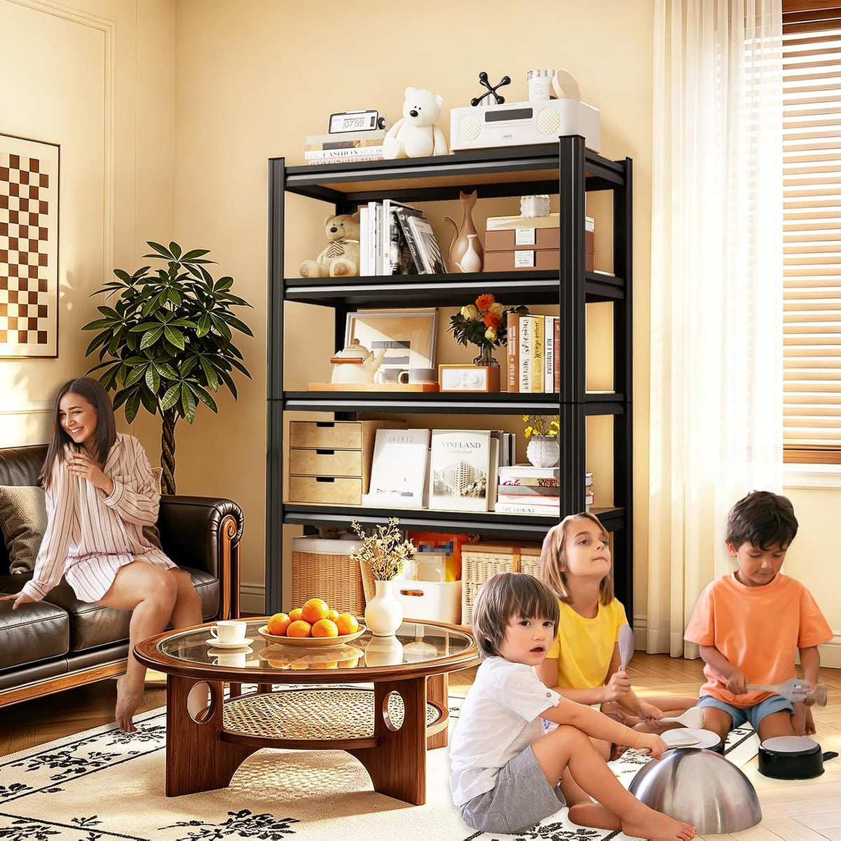 storage shelves 5 tier garage shelving adjustable shelf, front angle view