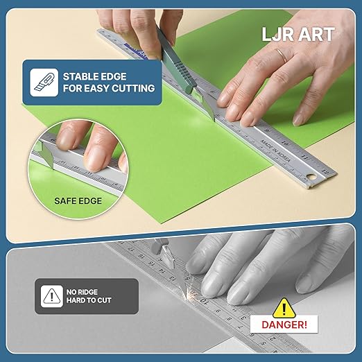 LJR ART 12 Inch Aluminum Cutting Ruler, Dual Scale Inch/Metric Measuring Tool - Image 2