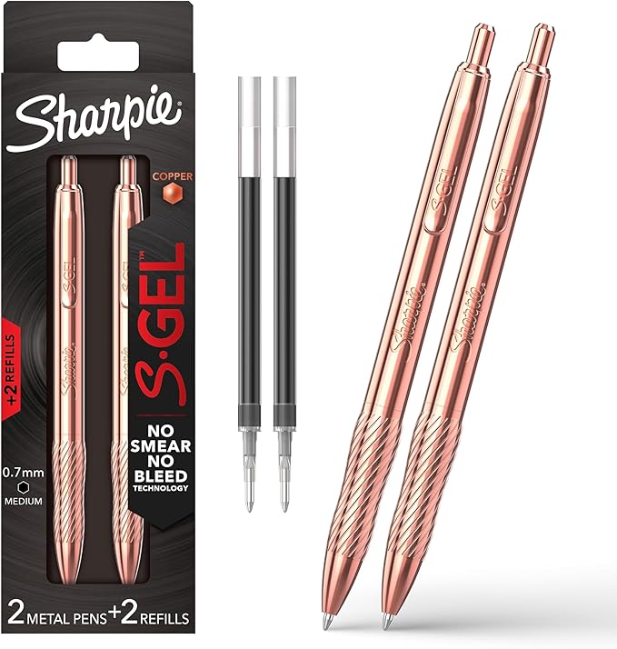 Sharpie S-Gel, Gel Pen, Copper Metal Body, Medium Point, Includes 2 Pens and 2 by Sharpie
