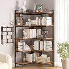 5 Tier Corner Bookshelf, Reversible Corner Shelf, Industrial Wooden Display by vividwood