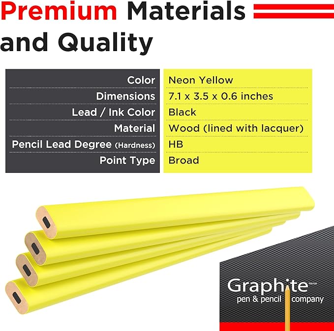 GRAPHITE Hard Lead Carpenter Pencil #2 Lumber Pencil Pack of 12 PCS - Image 2